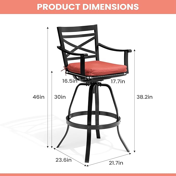 Pellebant 30 Inch Sunbrella Outdoor Bar Stools Set of 8, Aluminum Swivel Patio Bar Height Bar Stools with Back & Footrest, for Deck Lawn Garden(Red)