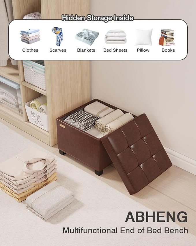 17.7 inches Synthetic Leather turfed Ottomans Cube with Legs, Metal-Framed Square Storage Ottoman Foot Rest Stool Holds 770 LB for Dorm Living Room Bedroom Brown UASND63R