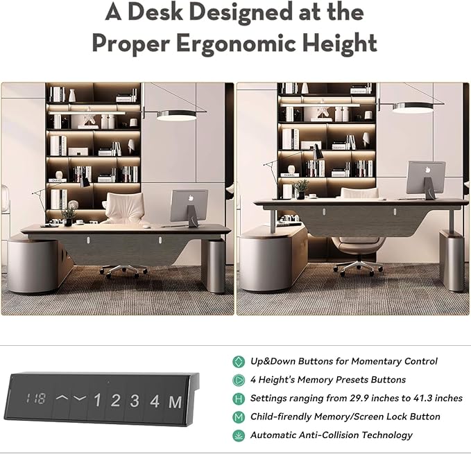 SAINTCY 94.5 Inch Large Executive Office Desk with File Cabinet, Sit & Stand L Shaped Executive Desk, Adjustable Luxury Office Desks for Boss, Business Owners, Managers and Supervisors Return Left