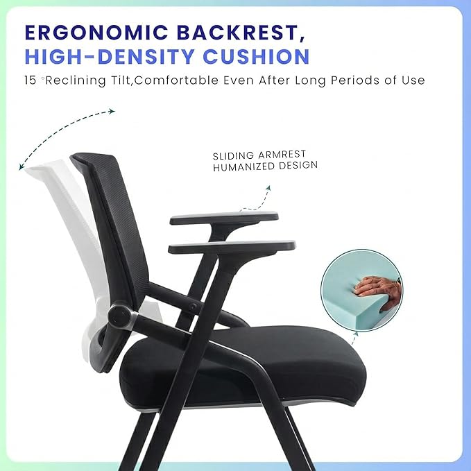 40 Pack Stackable Conference Room Chairs with Paddle Folding Office Chair Foldable Desk Chair Mesh Back and Arms for Conference Meeting Guest Reception Home Office Training Room Chair Black