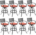 Pellebant 29.5" Outdoor Bar Stools Set of 8, Aluminum Swivel Patio Bar Height Stools with Footrest & Backrest,Rust-Proof Patio Stool Chairs for Deck Lawn Garden(Red)