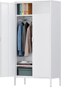 71 Inches White Metal Wardrobe Cabinet with Hanging Rod, Metal Armoire Wardrobe Closet with Doors for Bedroom, Office, Laundry Room and Changing Room, Metal Locker Cabinet