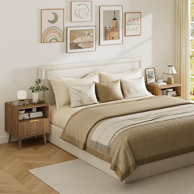 LYNSOM Fluted Dresser and Nightstand Sets 3 Piece, 6-Drawers Dresser and 1-Drawer Nightstands Set of 2, Wood Bedroom Furniture Set for Home, Bedroom, Hallway, Natural Oak