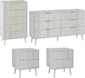 LYNSOM Fluted Dresser and Nightstand Sets 4 Piece, 2-Drawer Nightstands and 5/6 Drawers Dresser, Wood Bedroom Furniture Set for Home, Bedroom, Hallway, White