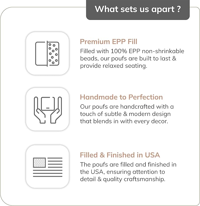 Anji Mountain 100% Handmade & Handcrafted Comfortable Home Décor Pouf Ottoman Footrest for Living Room, Bedroom, Nursery, Kidsroom, Patio Furniture - (22" x 22" x 16" - Gray)