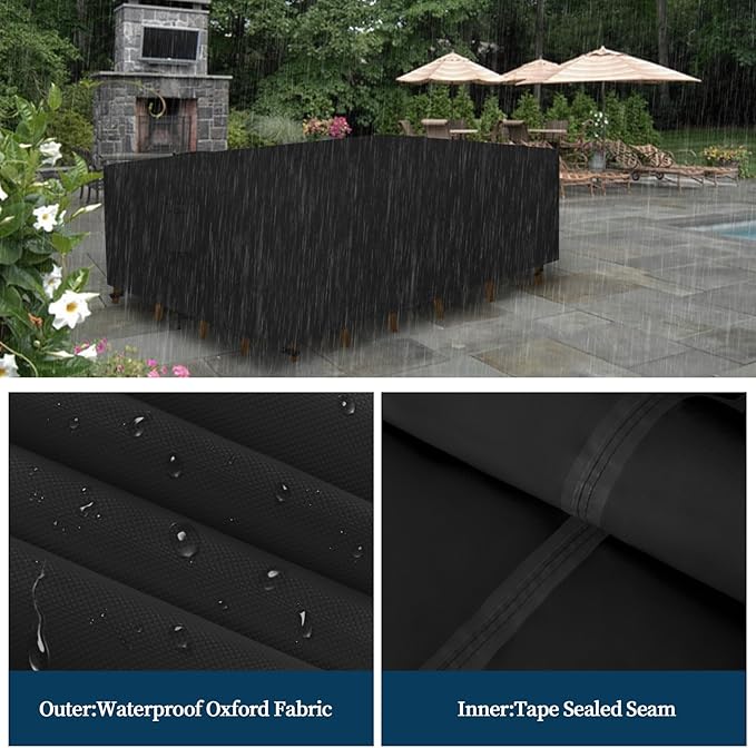 Easy-Going Square Patio Furniture Cover Waterproof Outdoor Dining Table and Chair Cover Anti-UV Outside Sectional Sofa Set Covers (84" L x 84" W x 28" H, Black)