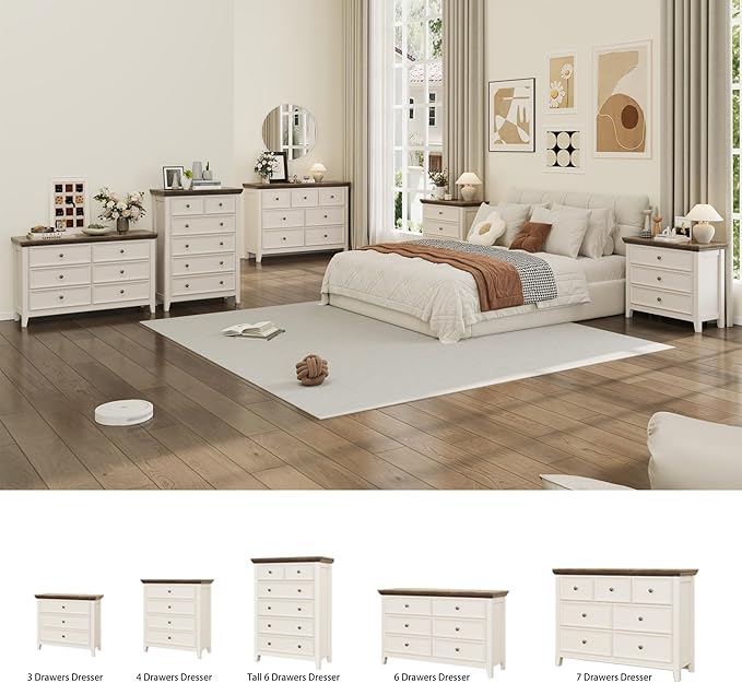Farmhouse 3-Drawer Dresser for Bedroom - 31.5" Wide 3 Chest of Drawers Storage Cabinet as Nightstand or Bedside Dresser（Antique White & Brown）