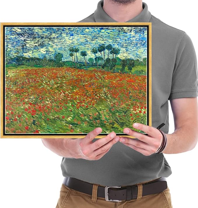 Wieco Art Framed Art Poppy Field June 1890 Canvas Print of Vincent Van Gogh Oil Paintings Reproduction Abstract Wall Art for Home Decorations Bronze Gold Frame