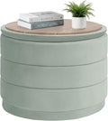 PINPLUS Large Round Velvet Storage Ottoman, Sage Upholstered Footstool with Hidden Storage, Sturdy Coffee Table Ottoman for Living Room & Bedroom
