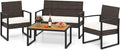 Tangkula 4 Pieces Patio Furniture Set, Outdoor Rattan Conversation Set w/Cushioned Chairs & Wood Plastic Coffee Table, Wicker Sectional Seating Furniture for Backyard, Poolside, Porch (Off White,1)