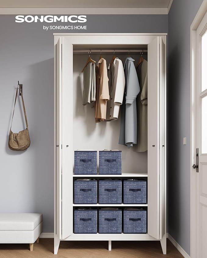 SONGMICS Storage Cubes, 10.2 x 10.2 x 11 Inches Non-Woven Fabric Bins with Double Handles, Set of 8, Closet Organizers for Shelves, Foldable, for Clothes, Misty Blue UROB826I01