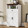 White Floor Cabinet, Farmhouse Storage Cabinet with Barn Doors and Drawer, Freestanding Adjustable Shelf Cabinets for Bathroom, Kitchen, Living Room