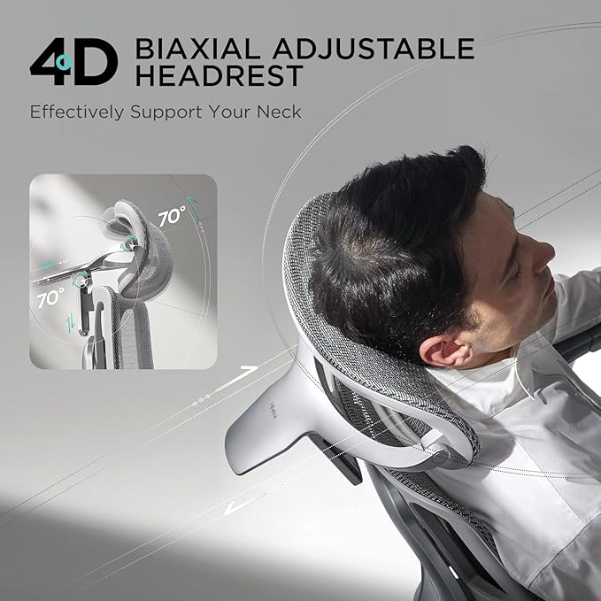 Hbada E3 Pro Ergonomic Office Chair, Big and Tall Office Chair - with 3-Zone Dynamic Lumbar Support, 4D Adjustable Headrest, 6D Adjustable Armrests, Swivel, Grey