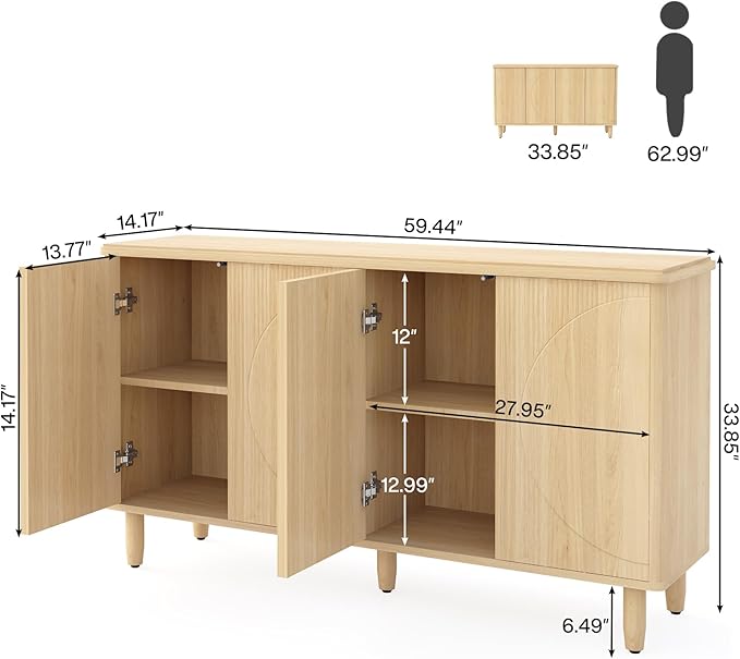 Tribesigns Buffet Cabinet Sideboard with Storage, Large Storage Cabinet Sideboard Buffet Table with Doors for Living Room Kitchen Dining Room (Light Brown)