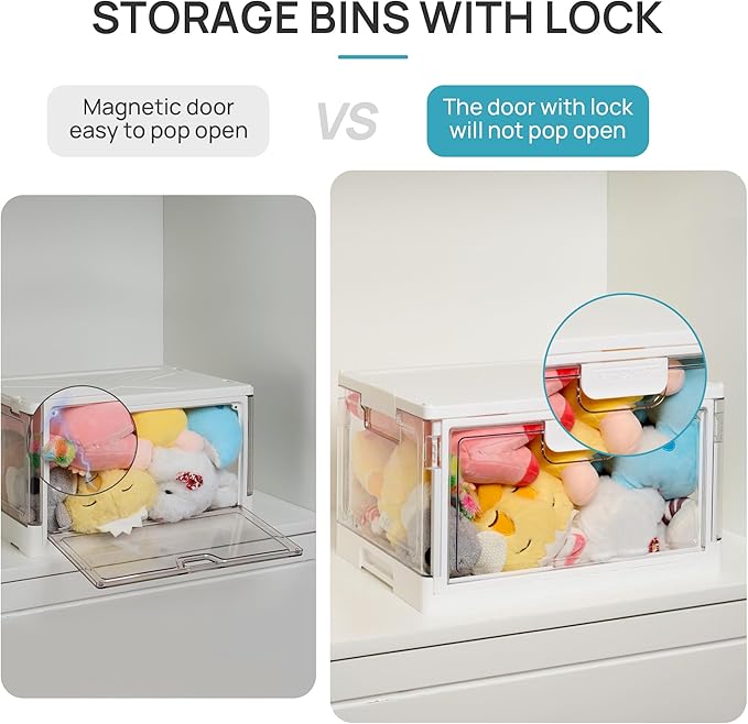 Vtopmart 8 Pack Clear Stackable Storage Bins with Lids 24QT, Foldable Storage Boxes with Doors Open Front, Plastic Closet Organizer for Craft, Toys, Pantry Organization