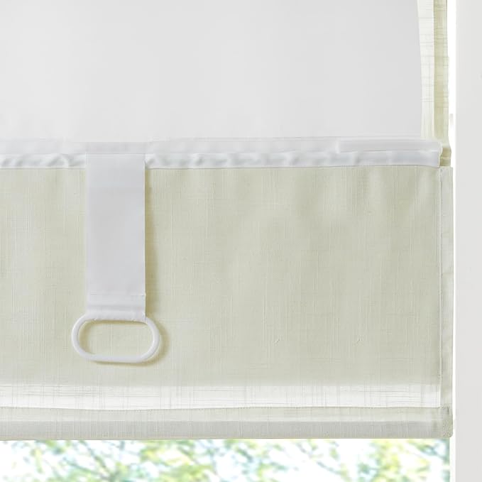 Madison Park Kyler Cordless Roman Shades - Single Panel, Lightweight Linen Blend Fabric, Natural Design, Easy Installation, Light Filtering Window Blind, Bedroom, Living Room Decor 27"W x 64"L Ivory