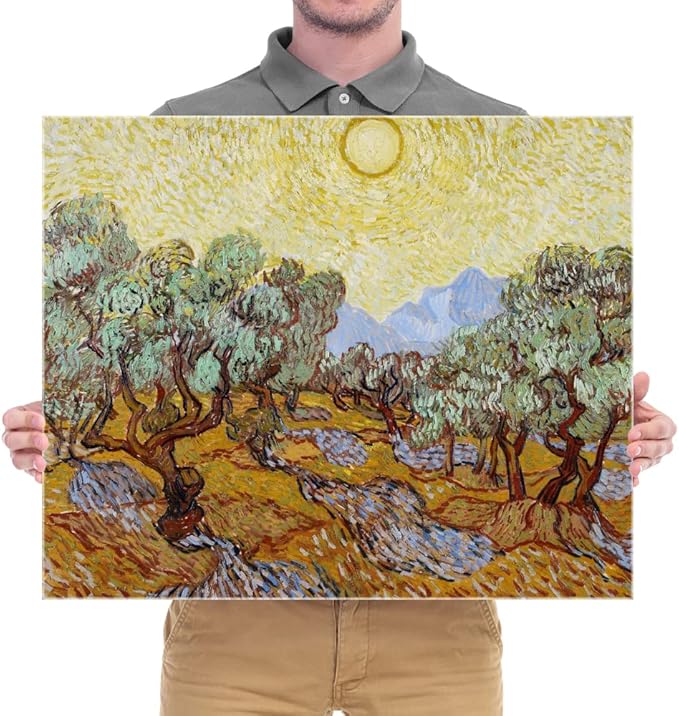 Wieco Art Olive Trees with Yellow Sky and Sun Canvas Print of Vincent Van Gogh Famous Oil Paintings Reproduction Classic Pictures Artwork Canvas Prints Wall Art for Home Decorations