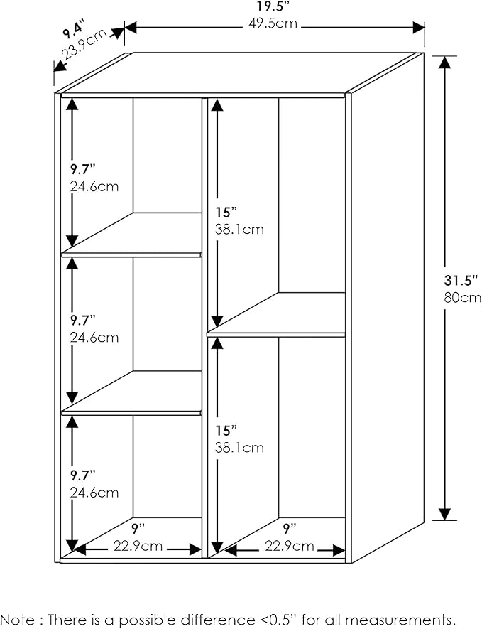Furinno LUDER Book Shelf, 5-Cube Bookshelf, Reversible Bookcase, 9.4 x 19.5 x 31.5, for Living Room, Bedroom, Home Office, White
