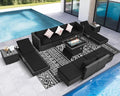 NICESOUL 13 Piece Patio Sectional with Chaise Lounge, Full Size Outdoor Set with Firepit Lounges for 10-Persons, Fade/Water Resistant Sturdy Conversation Seating Sofas, Gray Rattan & Black Cushion