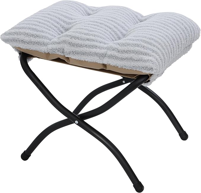 15"(H) Folding Ottoman, Foldable Footrest Stool, Portable Small Foot Stool for Couch, Collapsible Foot Rest Ottoman for Sofa, Accent Padded Ottomans for Living Room, Bedroom, Stripe Grey