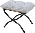 15"(H) Folding Ottoman, Foldable Footrest Stool, Portable Small Foot Stool for Couch, Collapsible Foot Rest Ottoman for Sofa, Accent Padded Ottomans for Living Room, Bedroom, Stripe Grey