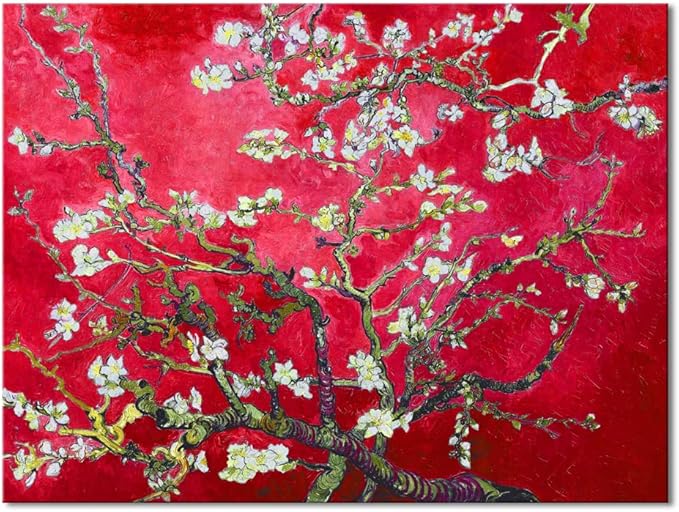 Wieco Art Extra Large Red Almond Blossom Tree Vincent Van Gogh Paintings Reproduction Canvas Prints Wall Art for Home Decor and Wall Decor Classical Flowers Pictures Artwork