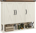Bathroom Wall Cabinet, Farmhouse Medicine Cabinet with Adjustable Wood Shelf & 3 Doors, Over The Toilet Storage Cabinet for Wall Mounted for Bathroom Laundry Room Kitchen, White and Brown