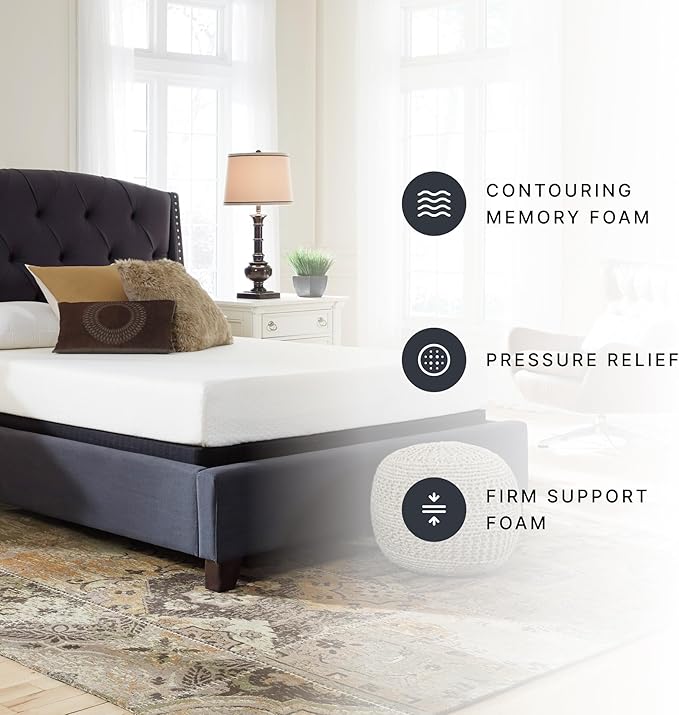 Signature Design by Ashley King Size Chime 8 Inch Medium Firm Gel Memory Foam Mattress with Green Tea & Charcoal Extract, Fiberglass Free, Mattress In A Box