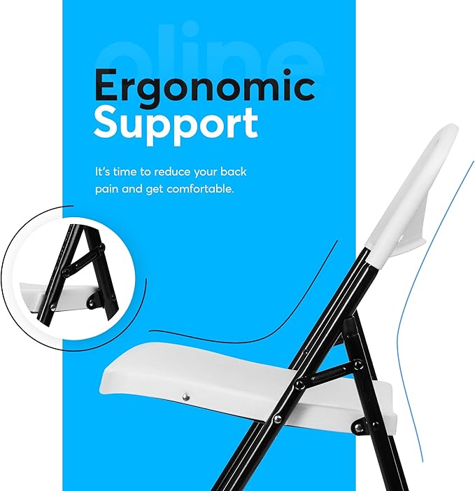 Oline Folding Chair, Indoor Outdoor Plastic Commercial Stackable Foldable Guest Chairs for Events Office Wedding Party Picnic Kitchen Dining, 350lb Capacity (White, 2 Pack)