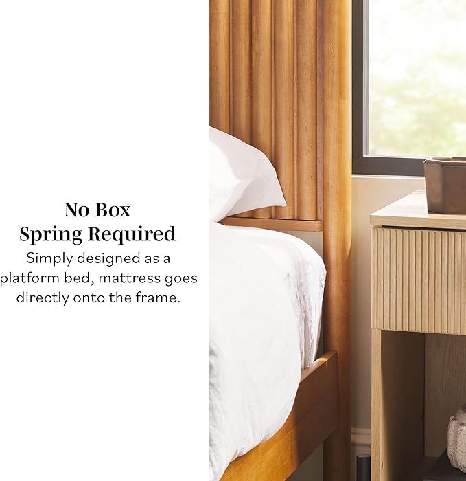Walker Edison King Modern Reeded Headboard Solid Wood Bed, King Size, Blonde