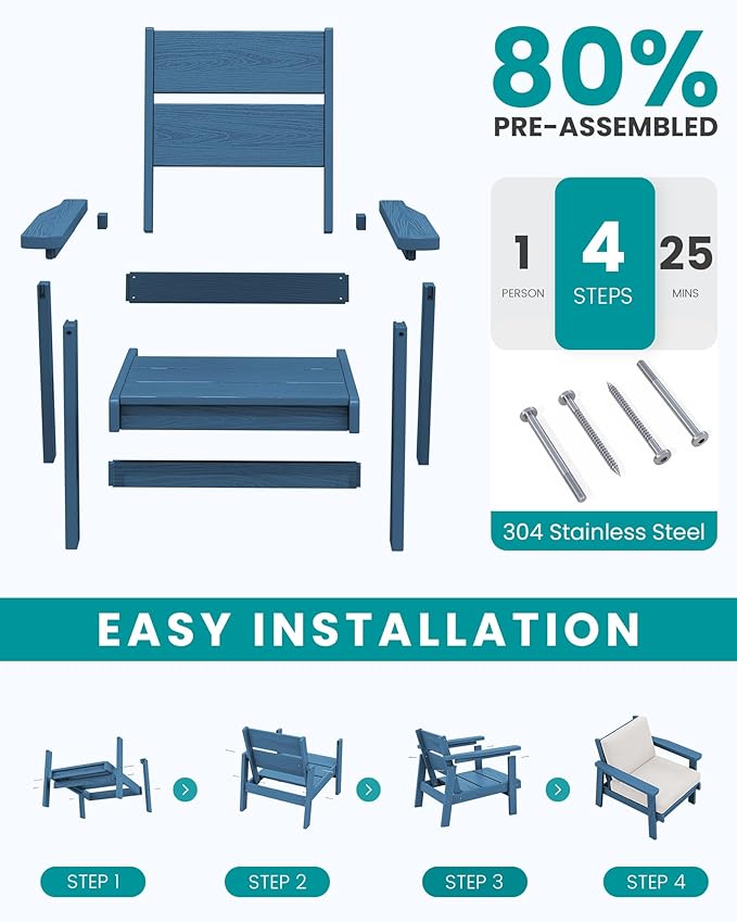SERWALL Outdoor Patio Furniture Set, 5 Piece HDPE Patio Conversation Sets, All-Weather Wood-Like Outdoor Couch Loveseat and Coffee Table with Thick Cushions for Porch Balcony Garden Backyard