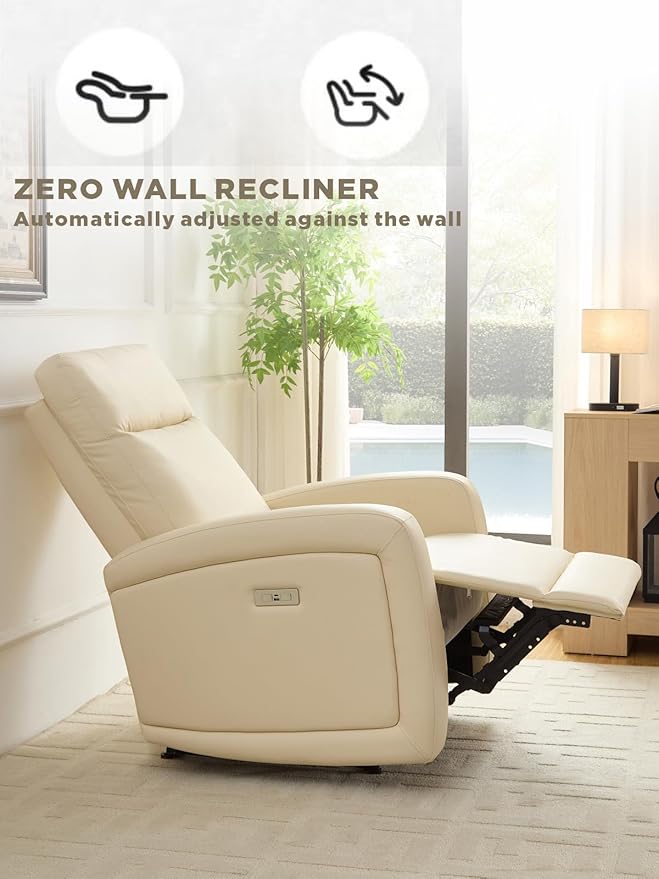 Power Recliner Chairs for Living Room,Wall Hugger Recliners with Power Headrest Type-C Charger, Leather Electric Recliner Chair for Adult, Black