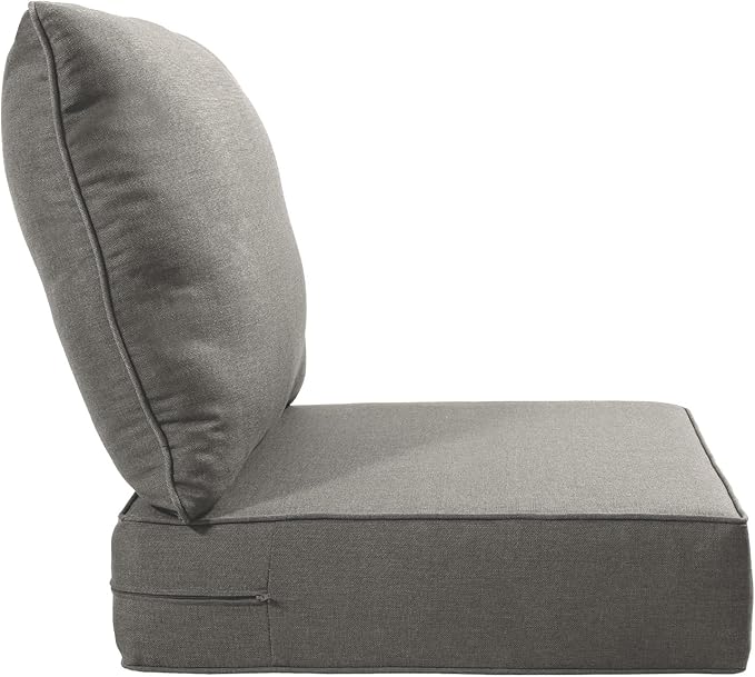 Luxury 22x24/22x25 6-Inch Outdoor Seat Cushions - Set of 2 Water Resistant Patio Chair Comfortable Cushion for Rattan Dining Rocker Glider Chairs Loveseat Couch Sectional Sofa - Grey
