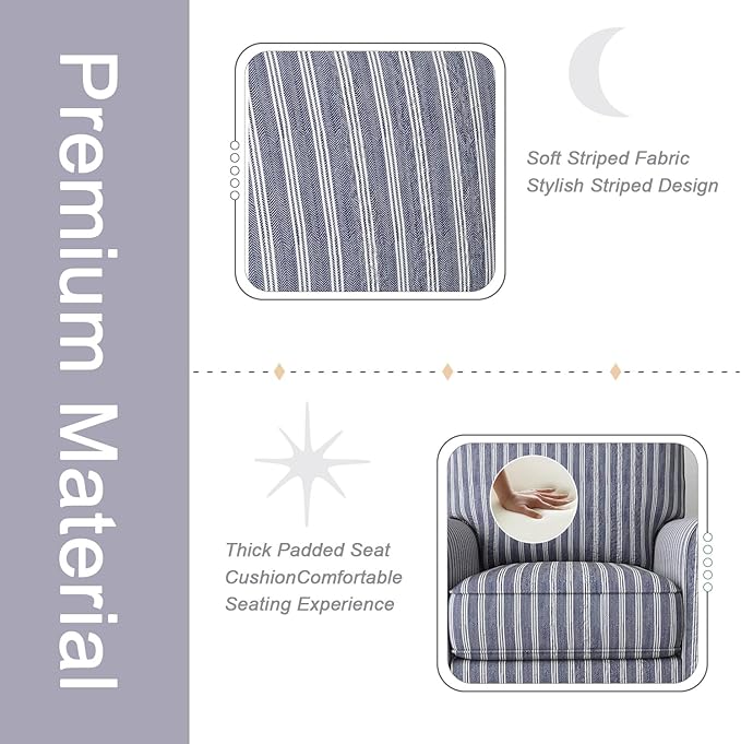 INZOY Swivel Accent Chair Set of 2, Mid Century Modern Reading Chair, Upholstered Swivel Square Chair for Living Room Bedroom Small Spaces, Fully Assembled, Blue Stripe