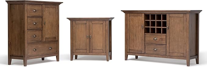 SIMPLIHOME Redmond SOLID WOOD 39 inch Wide Transitional Medium Storage Cabinet in Rustic Natural Aged Brown with 3 Small Drawers, 1 Large Drawer
