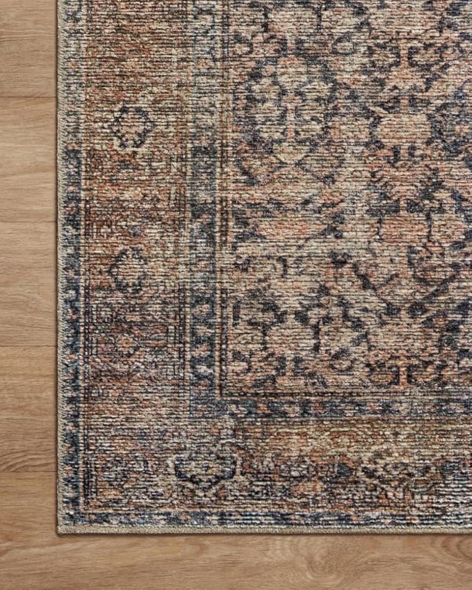 Loloi Amber Lewis Billie Collection, Ink & Salmon 10'-0" x 14'-0" Area Rug – Antique & Distressed Accent Rugs for Living Room, Bedroom, Entryway & Hallway, No Shed High Traffic Area Home Decor Rug