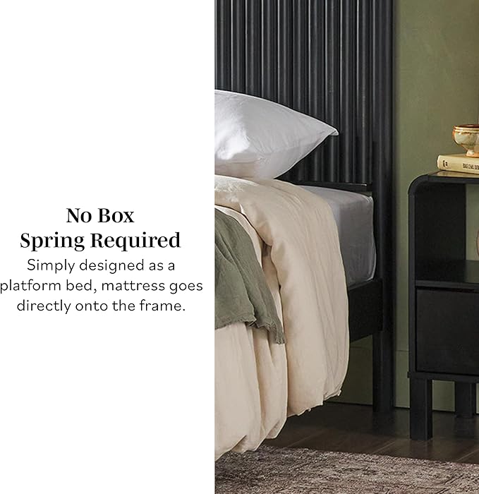 Walker Edison King Modern Reeded Headboard Solid Wood Bed, King Size, Black