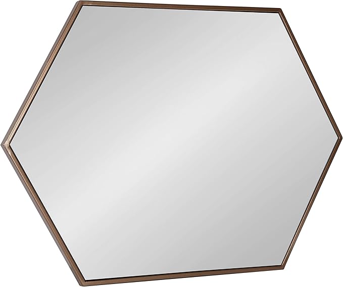 Kate and Laurel McNeer Modern Wall Mirror, 31 x 22, Bronze, Geometric Hexagon Mirror for Wall