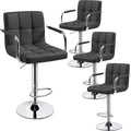 Yaheetech Bar Stools Set of 4, PU Leather Adjustable Barstools with Armrest, Counter Height Stool Chairs with Thickened Seat Cushion for Kitchen Island, Grey