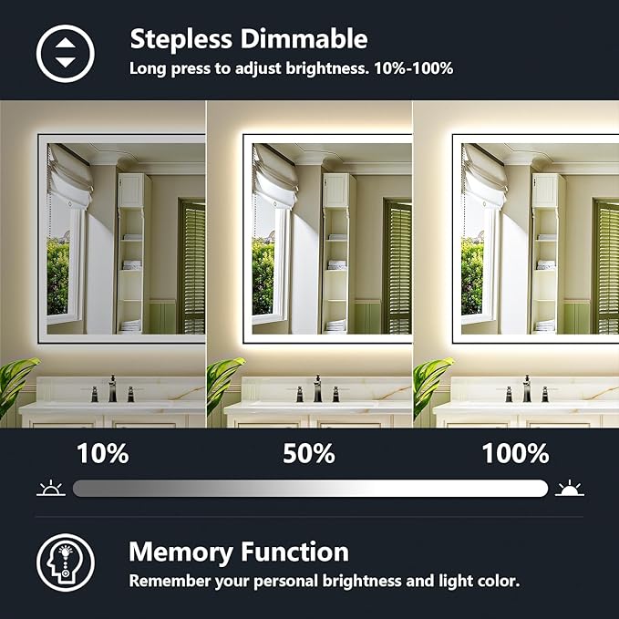 57x36 Inch LED Bathroom Mirror with Lights (Front Lit and Backlit) Black Framed Lighted Vanity Mirror for Bathroom Wall Dimmable Anti-Fog Memory Tempered Glass Horizontal/Vertical
