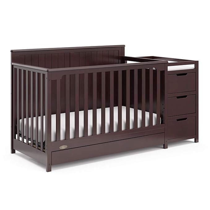 Graco Hadley 5-in-1 Convertible Crib & Changer (Espresso) – GREENGUARD Gold Certified, Fits Standard Crib Mattress, Converts to Toddler Bed and Full Bed, 4 Adjustable Mattress Heights