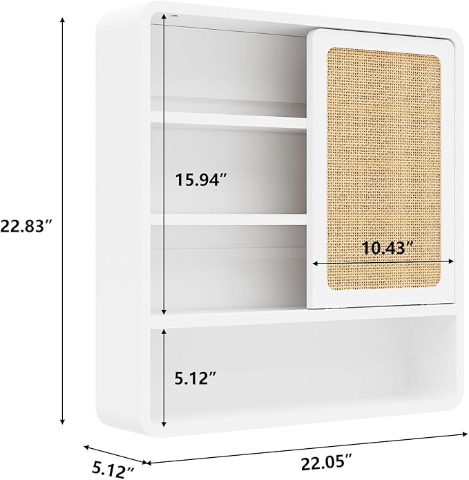 Wall Bathroom Cabinet with Flax Sliding Door, Wood Medicine Cabinet with Adjustable Shelf, Hanging Cabinet for Bathroom, Livingroom (White-1)