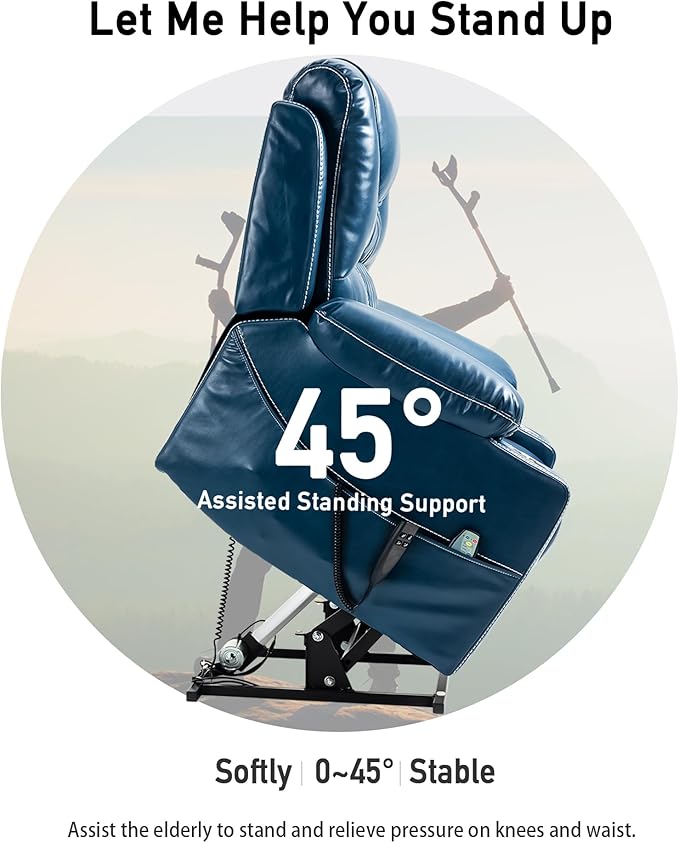 Oversized Lazy Boy Recliner Chair, 2 Motor Leather Recliner, Nursing Lift Chair with Massage and Lumbar Heating, Functional Adult Power Recliner with Cup Holders