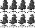 ZZH Ergonomic Office Chair Set of 8 with Adjustable Lumbar Support and Headrest, Mesh Home Office Desk Chair with Wheels and Flip-up Arms, Black