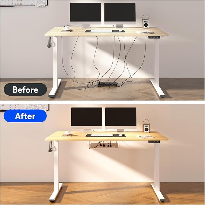 FLEXISPOT EN2 Whole-Piece Standing Desk with Clamp Power Strip, 40 x 24 Electric Stand Up Height Adjustable Desk with Cable Management (Gray Frame + Maple Top, 2 Packages)