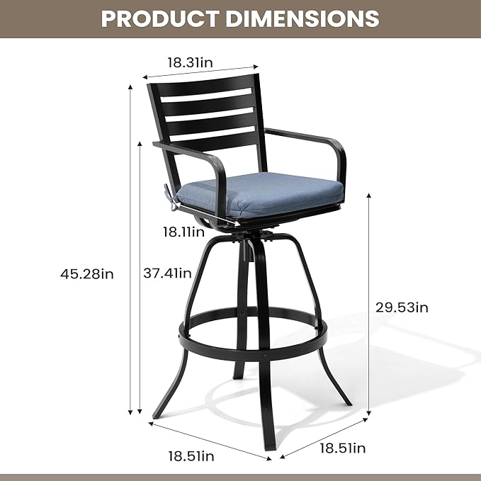 Pellebant 29.5" Outdoor Bar Stools Set of 8, Aluminum Swivel Patio Bar Height Stools with Footrest & Backrest, Rust-Proof Patio Bar Stool Chairs for Deck Backyard, Spectrum Denim