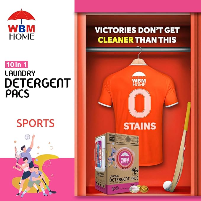 WBM Laundry Detergent Pods, Autumn Scent – 32 Pods in Recycleable Packaging for 10x Ultra Power Cleaning, Odor Defense for Activewear & Sports Shirts