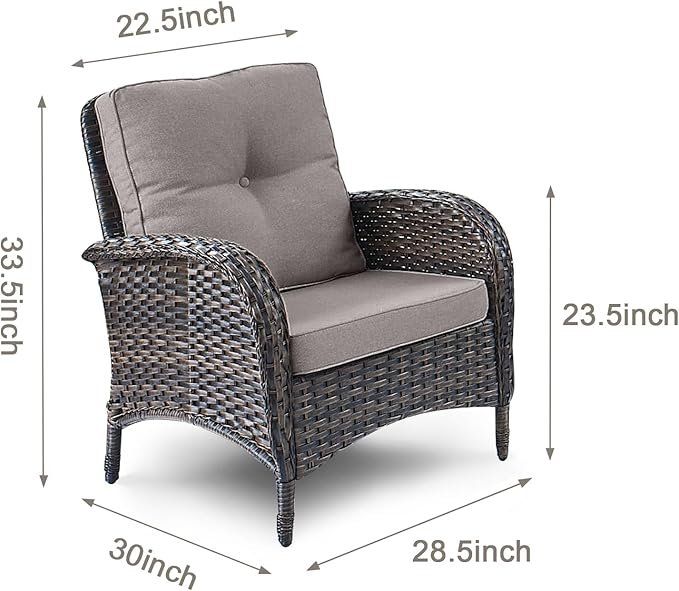 HUMMUH Outdoor Wicker Chairs Patio Dining Chairs Set of 2 with High Back and Deep Seat for Garden,Porch,Backyard,Balcony (Brown/Grey)