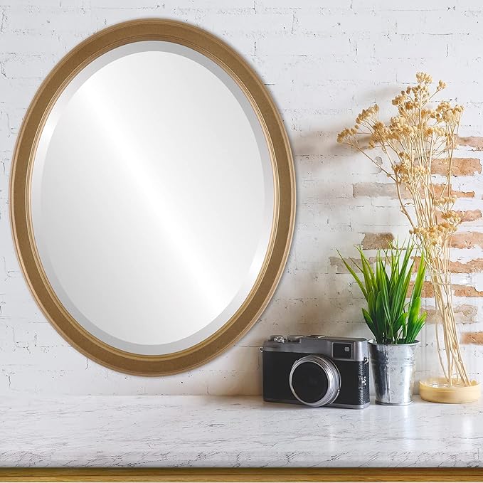 OVALCREST Oval Beveled Wall Mirror for Home Decor - Toronto Style - Desert Gold - 22" x 18"
