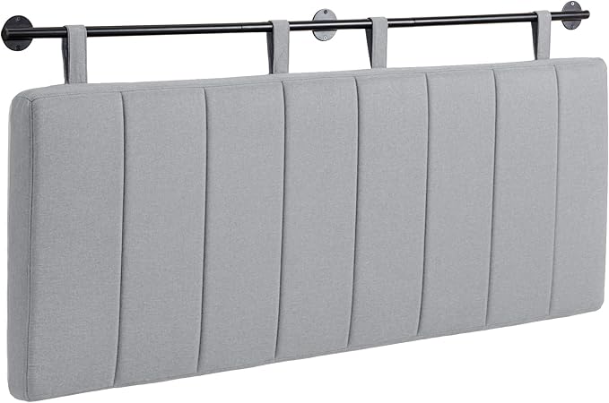 UEV King Headboard Only, Wall Mounted Hanging Upholstered Bed Head Board, Modern Vertical Channel Design of Fine Linen, Elegant Grey Fluted Headboard for Bedroom (Grey, King Size)